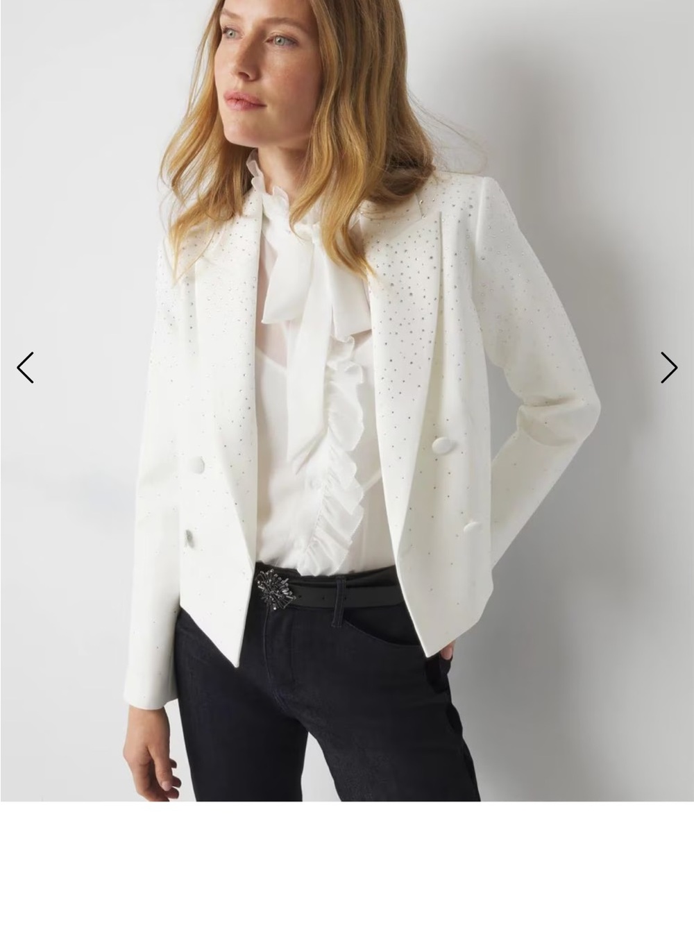 Women's White Embellished Double-Breasted Cropped Blazer - Picture 3 of 11